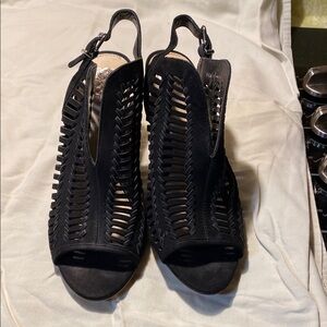 Vince Camuto Black Heels with Open Toe and Woven Design